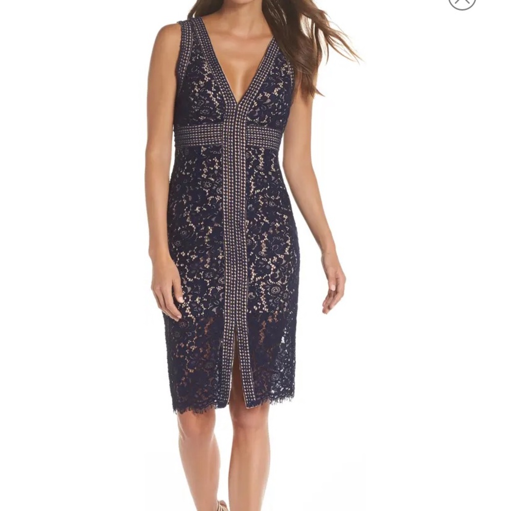 BARDOT Morgan Front Slit Lace Cocktail Dress